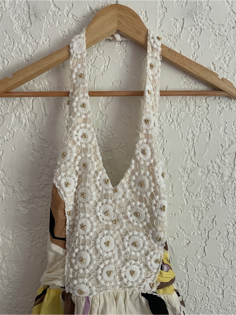 Jonathan Martin RARE Vintage Y2K Cotton Floral Crochet Halter Dress - 10 - Picture 3 of 6